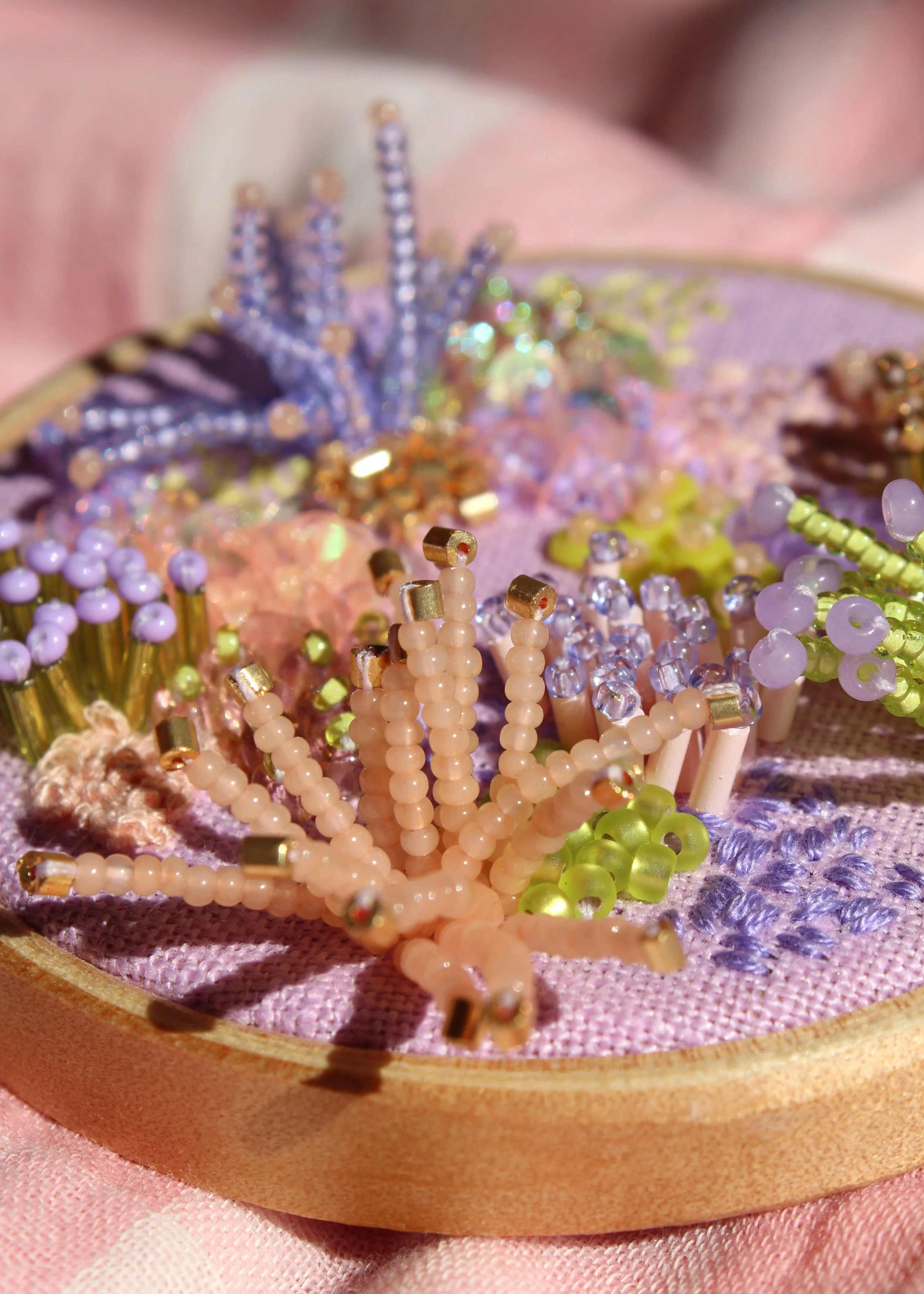 lilac embroidered coral, 3 inch hoop — imogen melissa